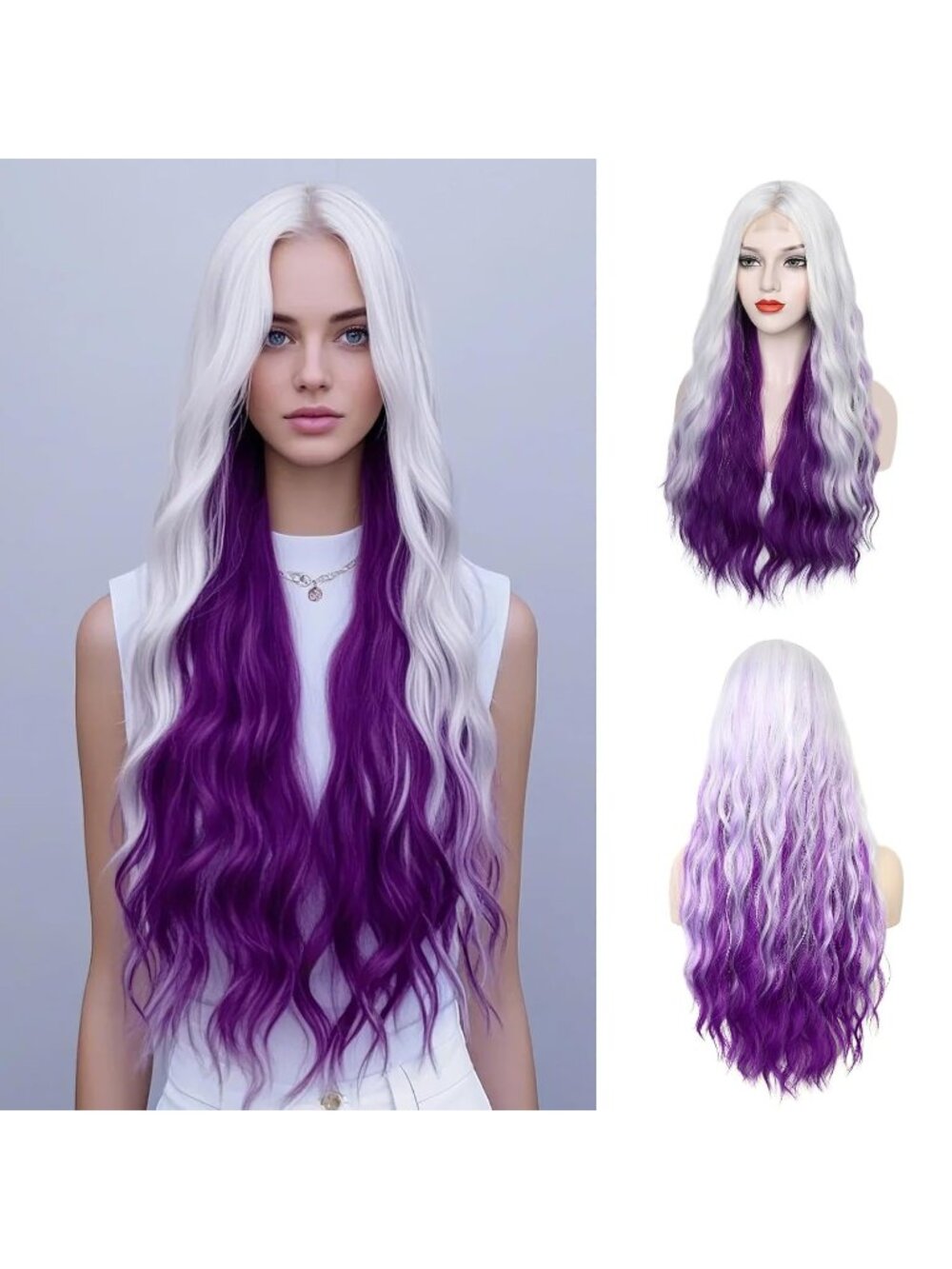 Women's Royal Purple WECAN 28 Inch Rainbow Wig Long Wavy Synthetic Colorful Hair
